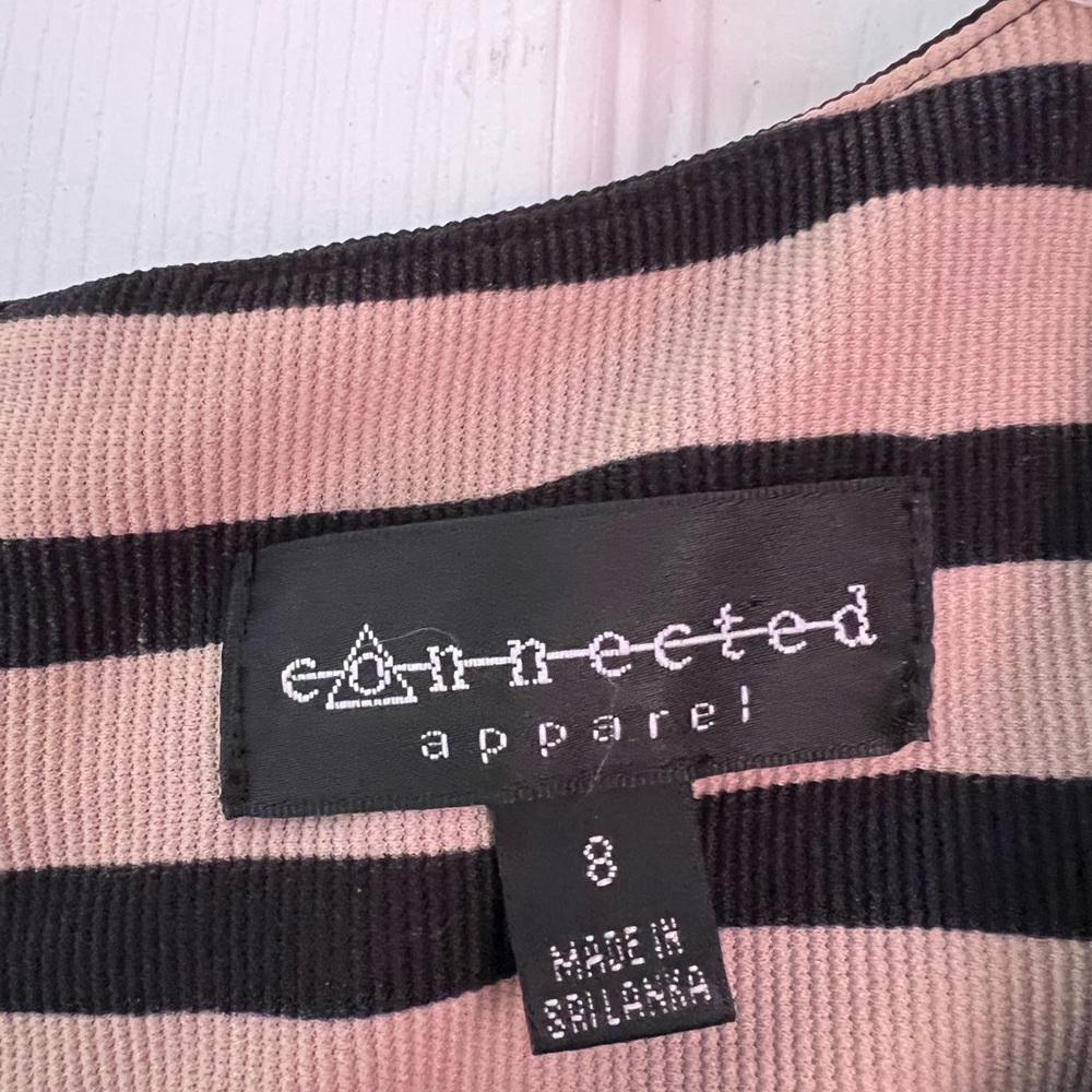 Connected Apparel Black and Tan Striped Dress
